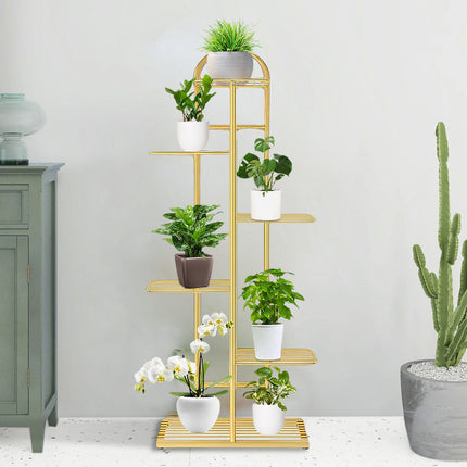 NNEAGS 2X 6 Tier 7 Pots Gold Metal Plant Stand Flowerpot Display Shelf Rack Indoor Home Office Decor-2