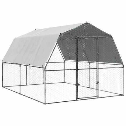 NNEVL Chicken Cage with Roof and Door Silver Galvanised Steel