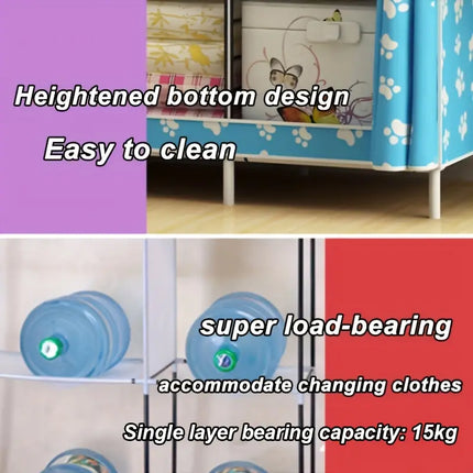 3-Column Floor Standing Cloth Wardrobe | Large Capacity Storage Organizer(Burgundy)-3
