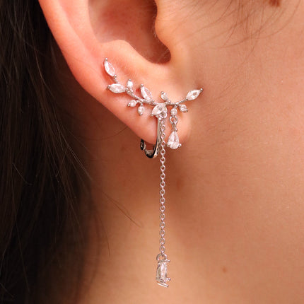 Cubic Leaf Drop Clip On Earrings-2