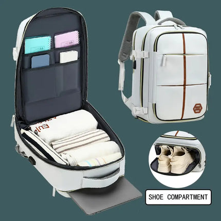 NNETM Travel Backpack with Airline-Approved Laptop Compartment and Shoes Compartment - Silver Gray and Chest Bag-2