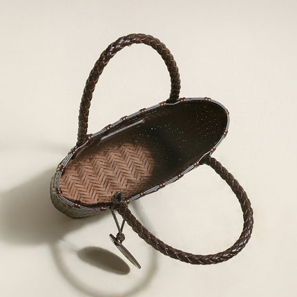 Chocolate Organic Reed Woven Basket Bag-2