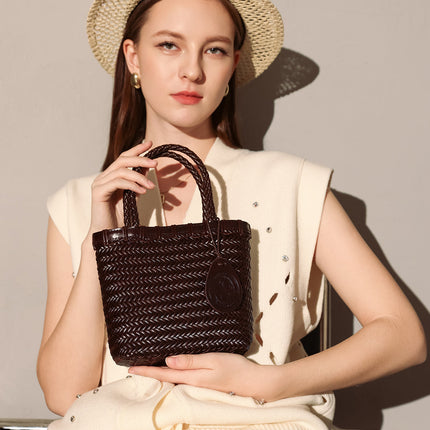 Chocolate Organic Reed Woven Basket Bag-3