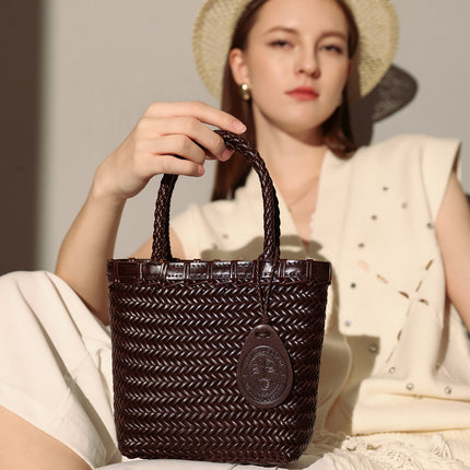 Chocolate Organic Reed Woven Basket Bag-4