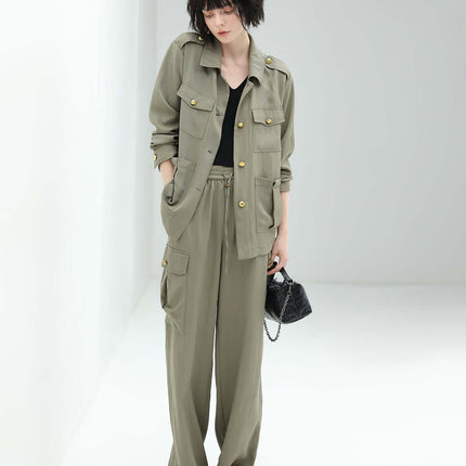 Green Straight Leg Cargo Pants-0