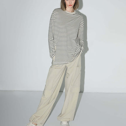 Nonchalant Black and White Striped Long Sleeve Tee-0