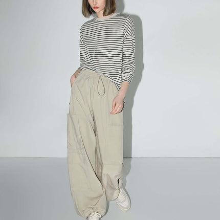 Nonchalant Black and White Striped Long Sleeve Tee-1