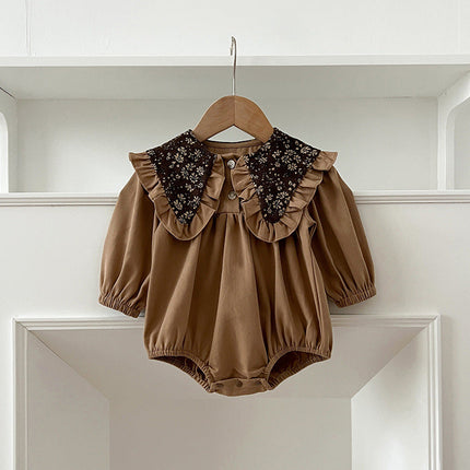 Arrival Autumn Vintage Flowers Pattern Embroidery Collar Baby Kids Girls Onesies and Dress โ Princess Sister Matching Set-1