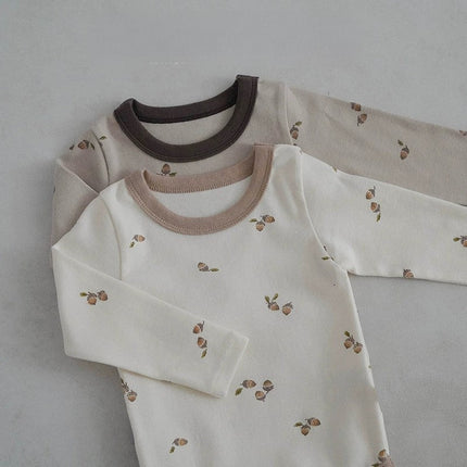 Autumn Arrival Baby Unisex Long Sleeves Simple Fruits Pattern Onesies and Pants Sets-3