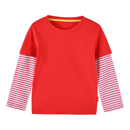 Boys And Girls Striped Sleeve Patchwork O-Neck Fake Hoodie In Autumn-1