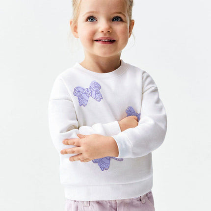 Autumn Baby Kids Girls Purple Butterfly Pattern White Pullover Clothing Long Sleeves Top Sweatshirt-1