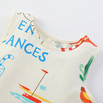 Summer Arrival Cartoon and Letters Pattern Sleeveless Dress for Stylish Girls-1