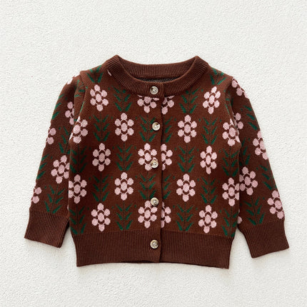 Arrival Baby Kids Girls Comfortable Floral Pattern Knitted Long Sleeves Cardigan-1