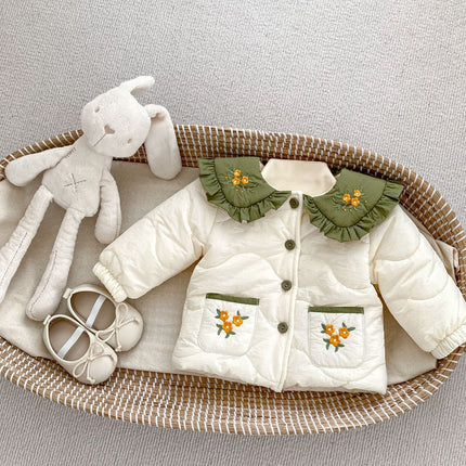 Winter Arrival Baby Kids Girls Flowers Embroidery Single Breasted Thick Coat-2