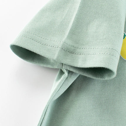 Summer Baby Kids Girls Letters and Fruits Cartoon Print Short Sleeves Crew Neck Top Shirt-3