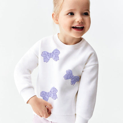 Autumn Baby Kids Girls Purple Butterfly Pattern White Pullover Clothing Long Sleeves Top Sweatshirt-2