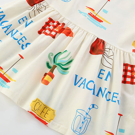 Summer Arrival Cartoon and Letters Pattern Sleeveless Dress for Stylish Girls-2