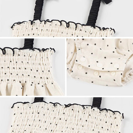 Summer Arrival Baby Girls Cute Dots Pattern Sleeveless Pleated Strap Onesies-3