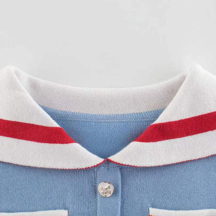 Girls Navy Collar Top Combo Skirt Knitwear Sets-3