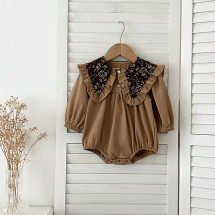 Arrival Autumn Vintage Flowers Pattern Embroidery Collar Baby Kids Girls Onesies and Dress โ Princess Sister Matching Set-3