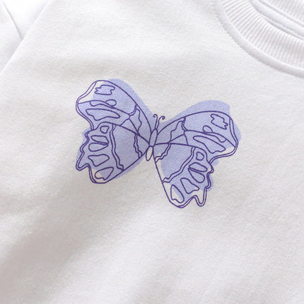 Autumn Baby Kids Girls Purple Butterfly Pattern White Pullover Clothing Long Sleeves Top Sweatshirt-3