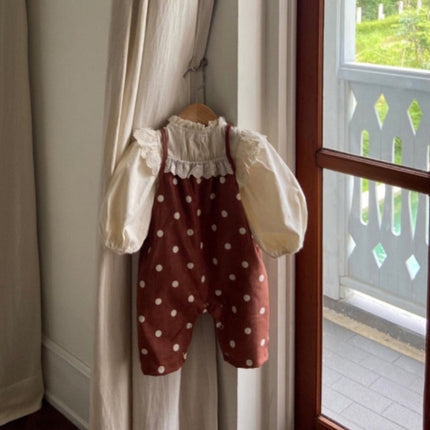 Spring Baby Kids Girls Polka Dots Overalls Design Romper-3