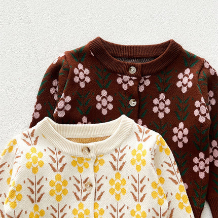 Arrival Baby Kids Girls Comfortable Floral Pattern Knitted Long Sleeves Cardigan-3