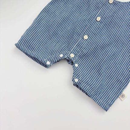 Summer Arrival Baby Boys Short Sleeves Cute Striped Overalls Pattern Rompers-4