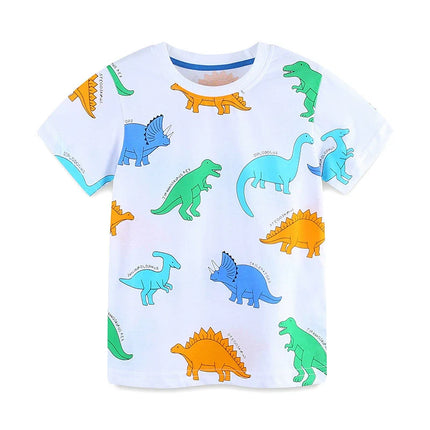 Summer Baby Kids Cartoon Animals Pattern T-shirt and Shorts Color Patchwork Clothing Set for Boys-3