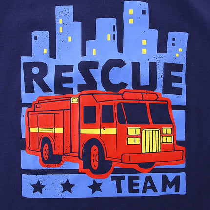 Summer Boys’ Fire Truck Cartoon Pattern T-shirt in European and American Style-2