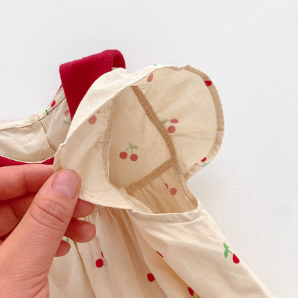 Summer Thin Arrival Baby Girls Cherry Print Fly Sleeves Peter Pan Collar Onesies-2