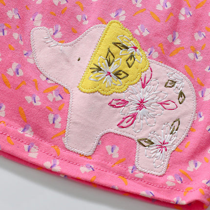 Arrival Autumn Girls Cartoon Elephant And Flowers Pattern Ruffle Neck Long Sleeves Princess Dress-4