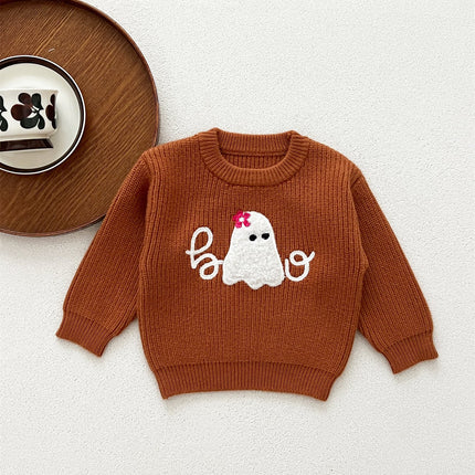 Autumn Arrival Baby Kids Unisex Comfortable Halloween Ghost Pattern Knitted Long Sleeves Pullover-2