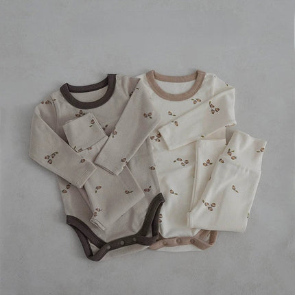 Autumn Arrival Baby Unisex Long Sleeves Simple Fruits Pattern Onesies and Pants Sets-0