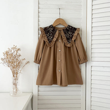 Arrival Autumn Vintage Flowers Pattern Embroidery Collar Baby Kids Girls Onesies and Dress โ Princess Sister Matching Set-4