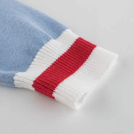 Girls Navy Collar Top Combo Skirt Knitwear Sets-4