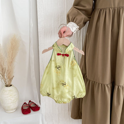 Hot Selling Summer Baby Kids Girls Flowers Pattern Sleeveless Stand Collar Onesies-1