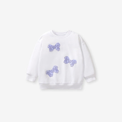 Autumn Baby Kids Girls Purple Butterfly Pattern White Pullover Clothing Long Sleeves Top Sweatshirt-0