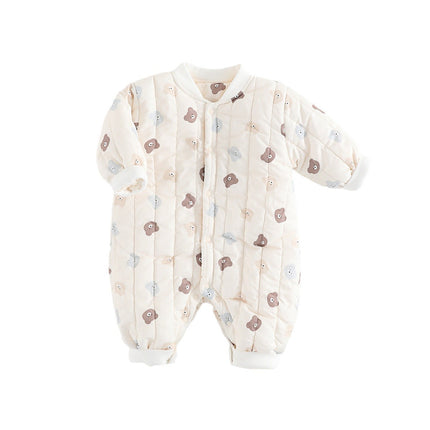 Autumn and Winter Arrival Unisex Baby’s Teddy Printed Fleece-lined and Thickened Rompers for Warmth-4