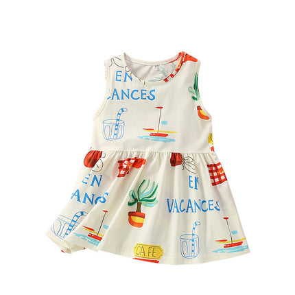 Summer Arrival Cartoon and Letters Pattern Sleeveless Dress for Stylish Girls-4