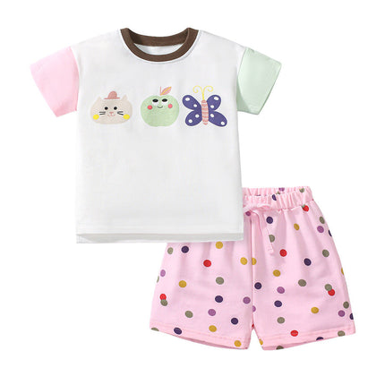 Summer Baby Kids Girls Cartoon Top And Dots Shorts Casual Clothing Set-5