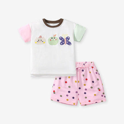 Summer Baby Kids Girls Cartoon Top And Dots Shorts Casual Clothing Set-0