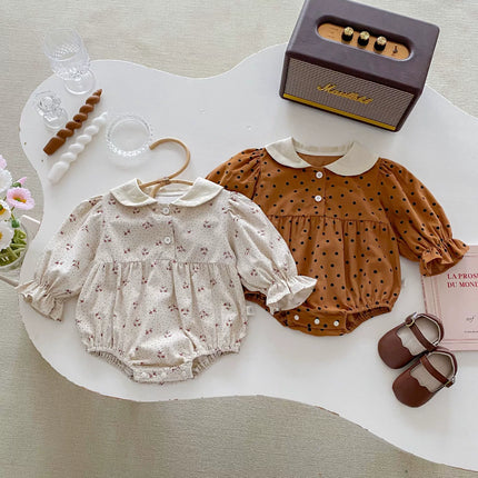 Autumn Arrival Baby Girls Polka Dots Long Sleeves Onesies-4