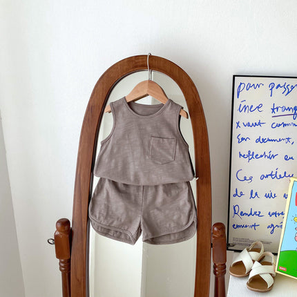 Spring Baby Kids Unisex Top Sleeveless Vest And Shorts Clothing Set-7