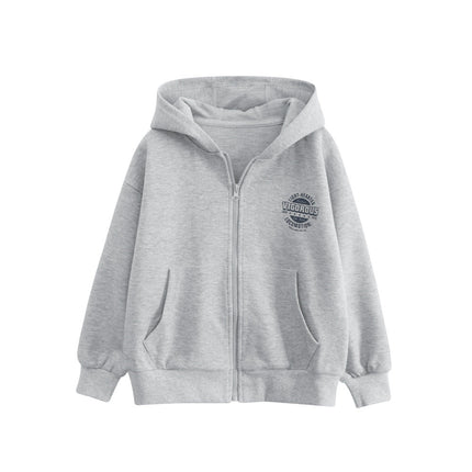 Spring European and American Style Kids’ Outerwear: Letters Print Long Sleeves Zip-up Hooded Coat for Children-0