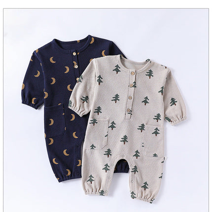 Spring Arrival Baby Unisex Long Sleeves Waffle Grid and Simple Pattern Rompers-0