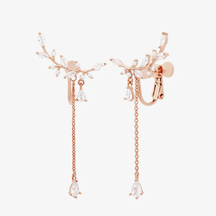 Cubic Leaf Drop Clip On Earrings-6