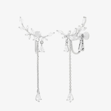 Cubic Leaf Drop Clip On Earrings-5
