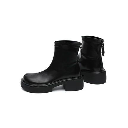 Zip-Up Chunky Leather Boots-4