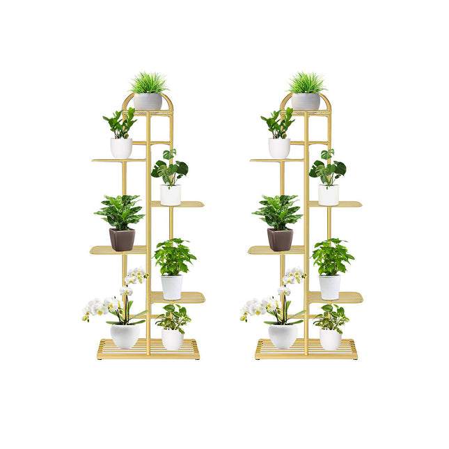 NNEAGS 2X 6 Tier 7 Pots Gold Metal Plant Stand Flowerpot Display Shelf Rack Indoor Home Office Decor-0